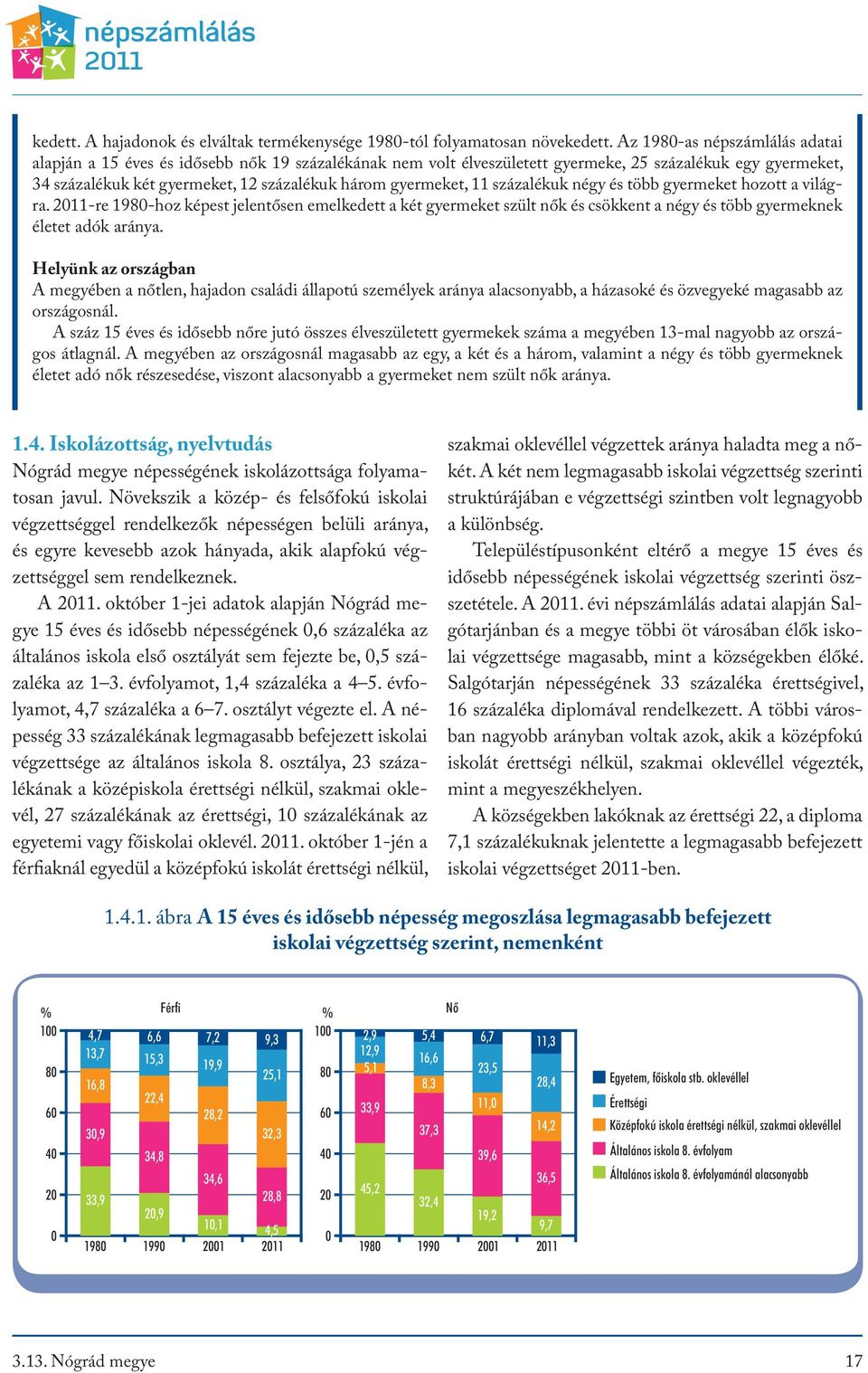 gyermeket, 11 százalékuk négy és több gyermeket hozott a világra. 2011-re 1980-hoz képest jelentősen emelkedett a két gyermeket szült nők és csökkent a négy és több gyermeknek életet adók aránya.