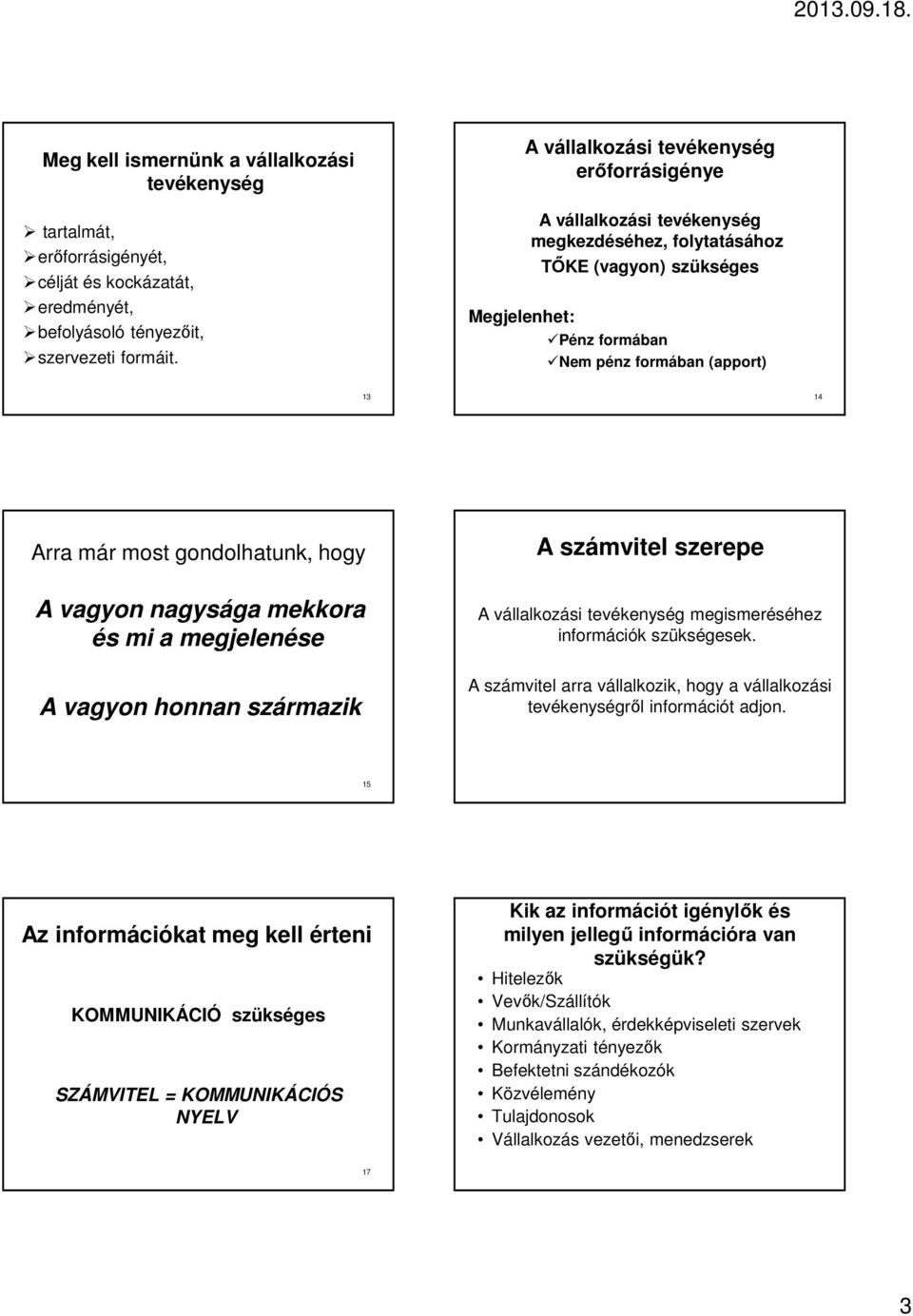gondolhatunk, hogy A vagyon nagysága mekkora és mi a megjelenése A vagyon honnan származik A számvitel szerepe A vállalkozási tevékenység megismeréséhez információk szükségesek.
