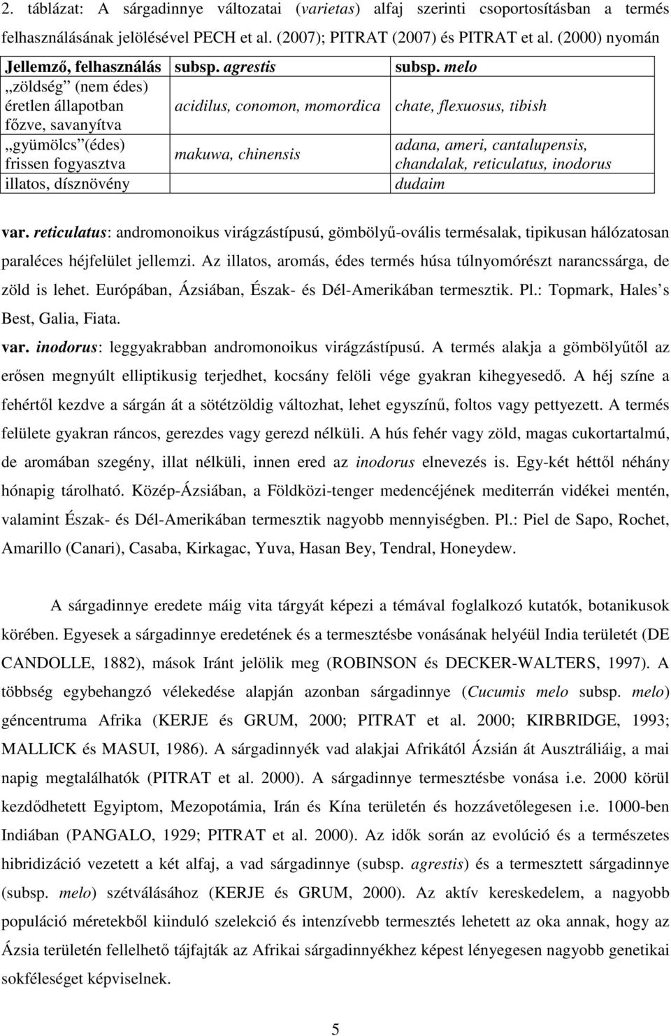melo zöldség (nem édes) éretlen állapotban acidilus, conomon, momordica chate, flexuosus, tibish fızve, savanyítva gyümölcs (édes) adana, ameri, cantalupensis, makuwa, chinensis frissen fogyasztva