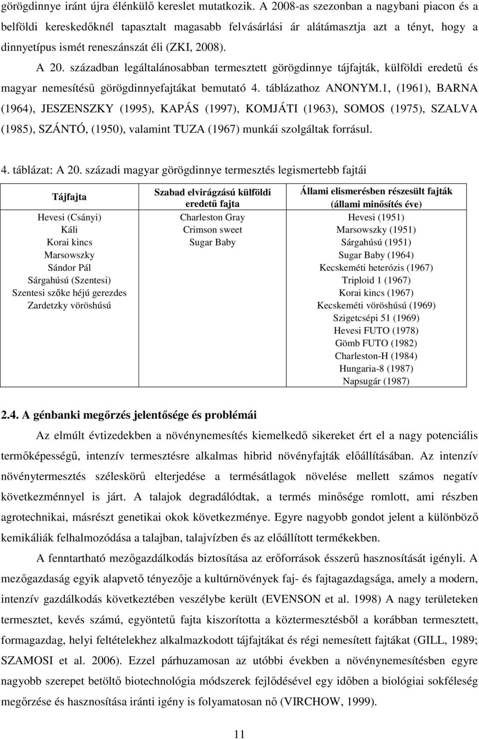 században legáltalánosabban termesztett görögdinnye tájfajták, külföldi eredető és magyar nemesítéső görögdinnyefajtákat bemutató 4. táblázathoz ANONYM.