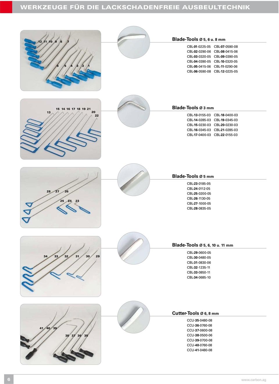 15 14 16 17 18 19 21 20 22 Blade-Tools Ø 3 mm CBL-13-0155-03 CBL-18-0400-03 CBL-14-0285-03 CBL-19-0345-03 CBL-15-0230-03 CBL-20-0230-03 CBL-16-0345-03 CBL-21-0285-03 CBL-17-0400-03 CBL-22-0155-03