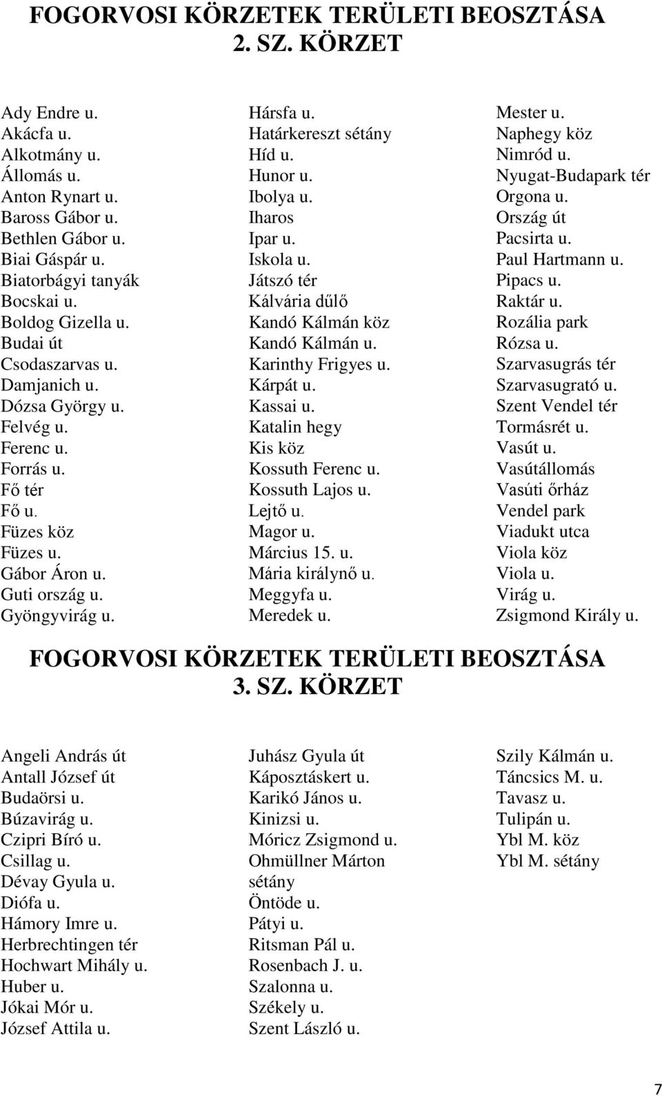 Határkereszt sétány Híd u. Hunor u. Ibolya u. Iharos Ipar u. Iskola u. Játszó tér Kálvária dűlő Kandó Kálmán köz Kandó Kálmán u. Karinthy Frigyes u. Kárpát u. Kassai u.