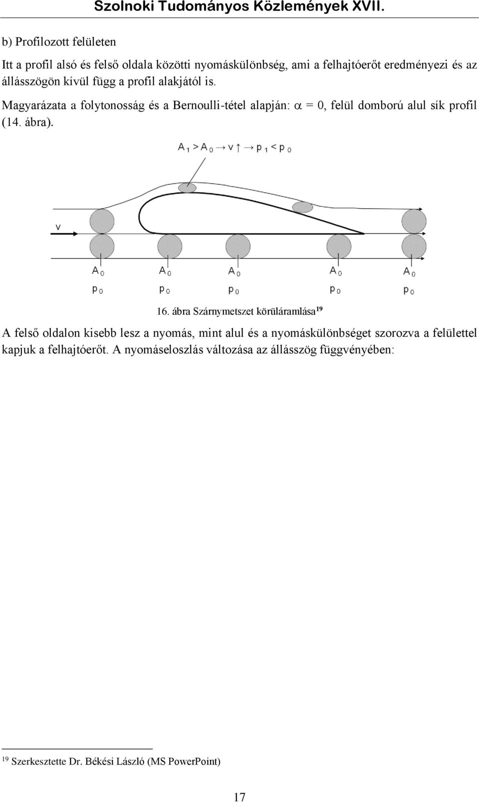 alakjától is. Magyarázata a folytonosság és a Bernoulli-tétel alapján: = 0, felül domború alul sík profil (14. ábra). 16.