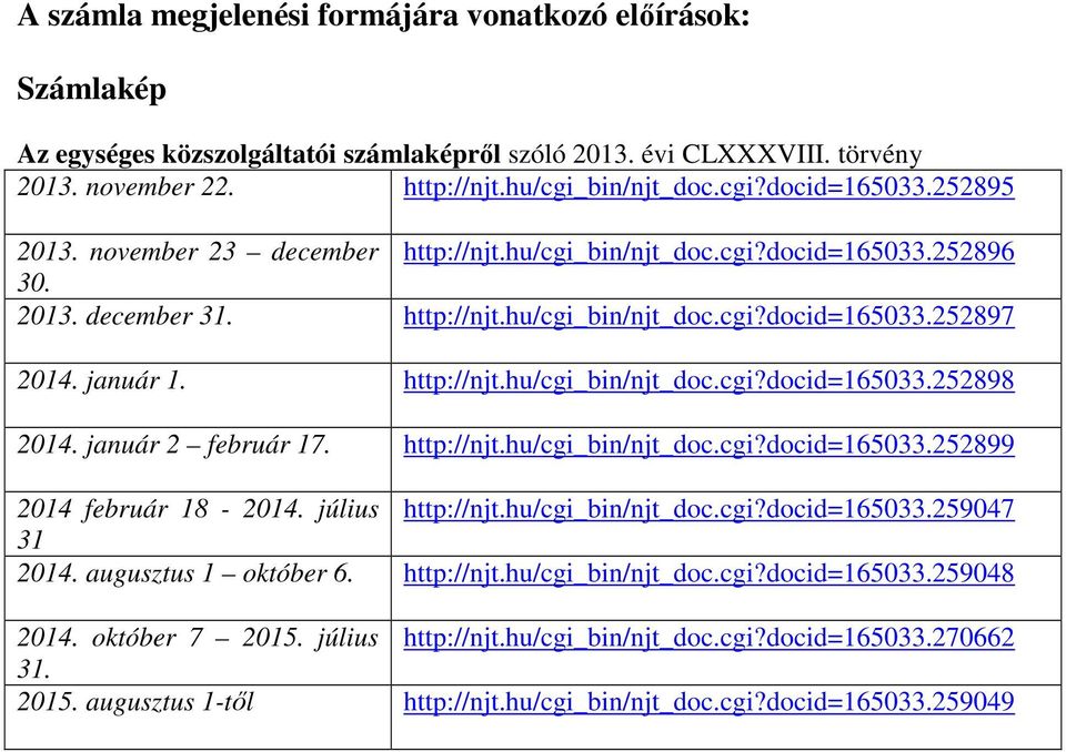 január 2 február 17. http://njt.hu/cgi_bin/njt_doc.cgi?docid=165033.252899 2014 február 18-2014. július http://njt.hu/cgi_bin/njt_doc.cgi?docid=165033.259047 31 2014. augusztus 1 október 6.