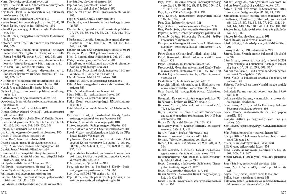 Nemes Lajos, nagykadácsi földmûves: 266 Németh Gyula, meggyilkolt szárazajtai földmûves: Németh Izsák, meggyilkolt szárazajtai földmûves: Netotean, Emil (Ion?