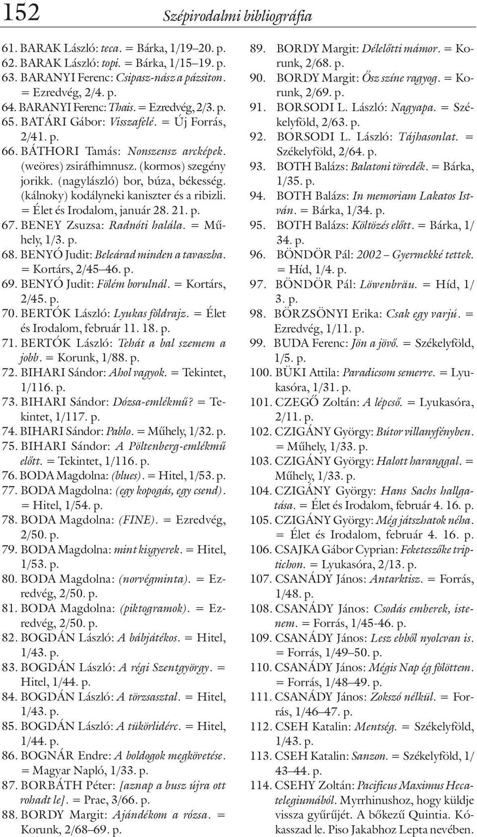 (nagylászló) bor, búza, békesség. (kálnoky) kodályneki kaniszter és a ribizli. = Élet és Irodalom, január 28. 21. p. 67. BENEY Zsuzsa: Radnóti halála. = Mûhely, 1/3. p. 68.