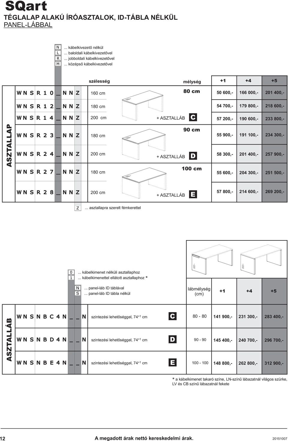 100 cm 55 900,- 58 300,- 55 600,- 191 100,- 201 400,- 204 300,- 234 300,- 257 900,- 251 500,- 200 cm E 57 800,- 214 600,- 269 200,-... asztallapra szerelt fémkerettel.