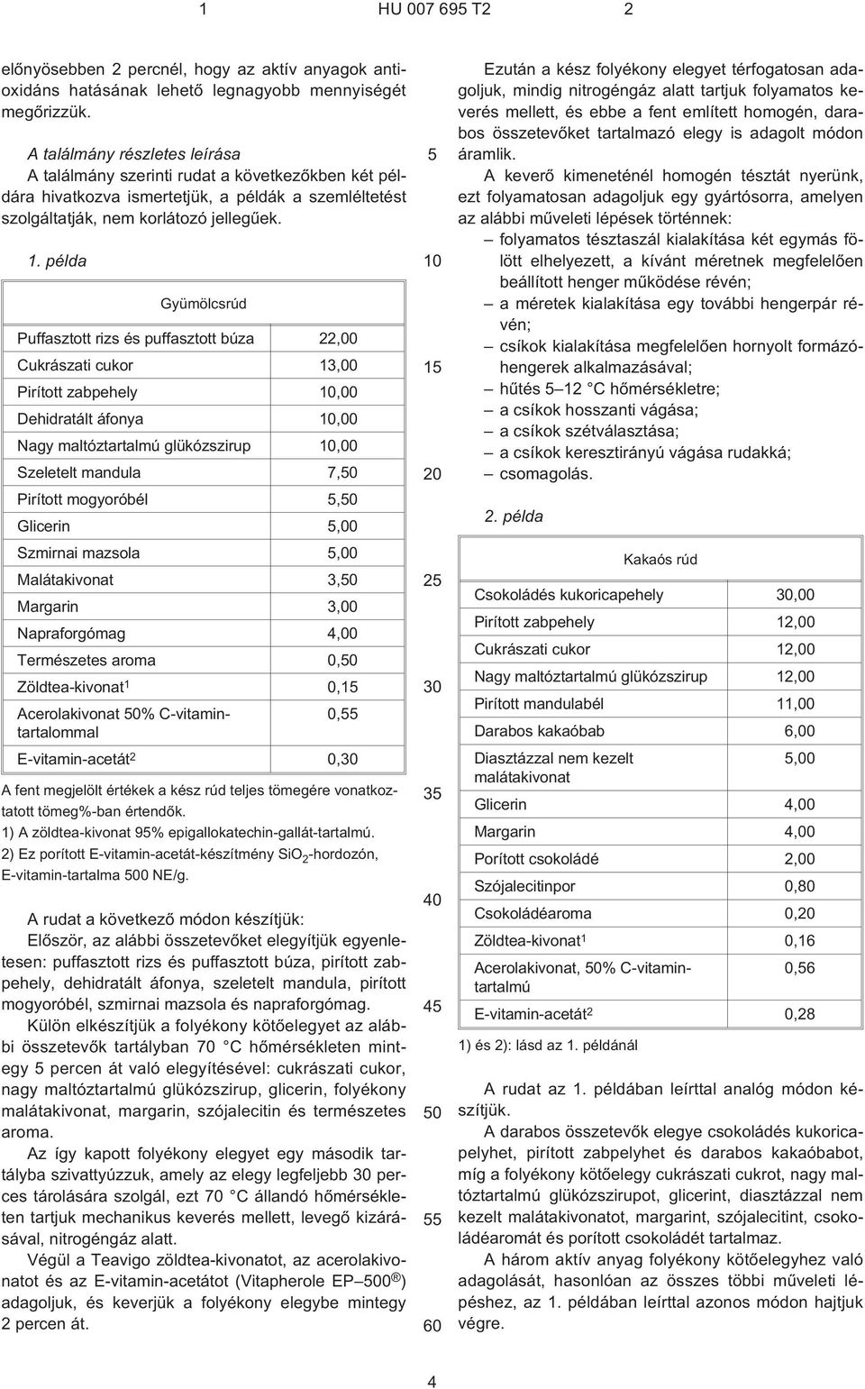 példa Gyümölcsrúd Puffasztott rizs és puffasztott búza 22,00 Cukrászati cukor 13,00 Pirított zabpehely,00 Dehidratált áfonya,00 Nagy maltóztartalmú glükózszirup,00 Szeletelt mandula 7,0 Pirított