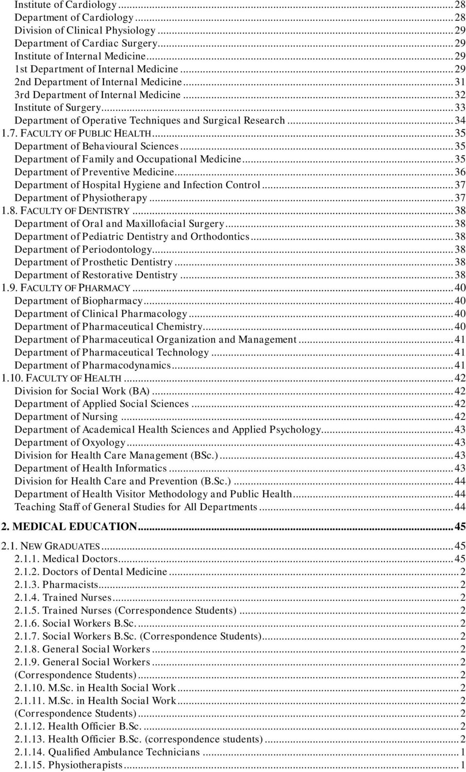 .. 33 Department of Operative Techniques and Surgical Research... 34 1.7. FACULTY OF PUBLIC HEALTH... 35 Department of Behavioural Sciences... 35 Department of Family and Occupational Medicine.