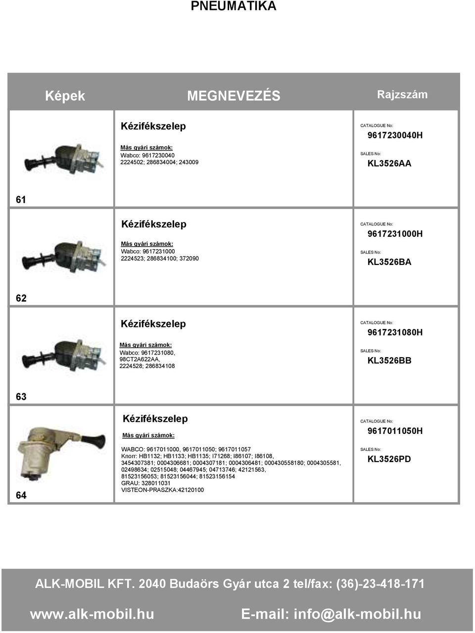 9617011000, 9617011050; 9617011057 Knorr: HB1132; HB1133; HB1135; I71268; I86107; I86108, 3454307381; 0004306681; 0004307181; 0004306481;