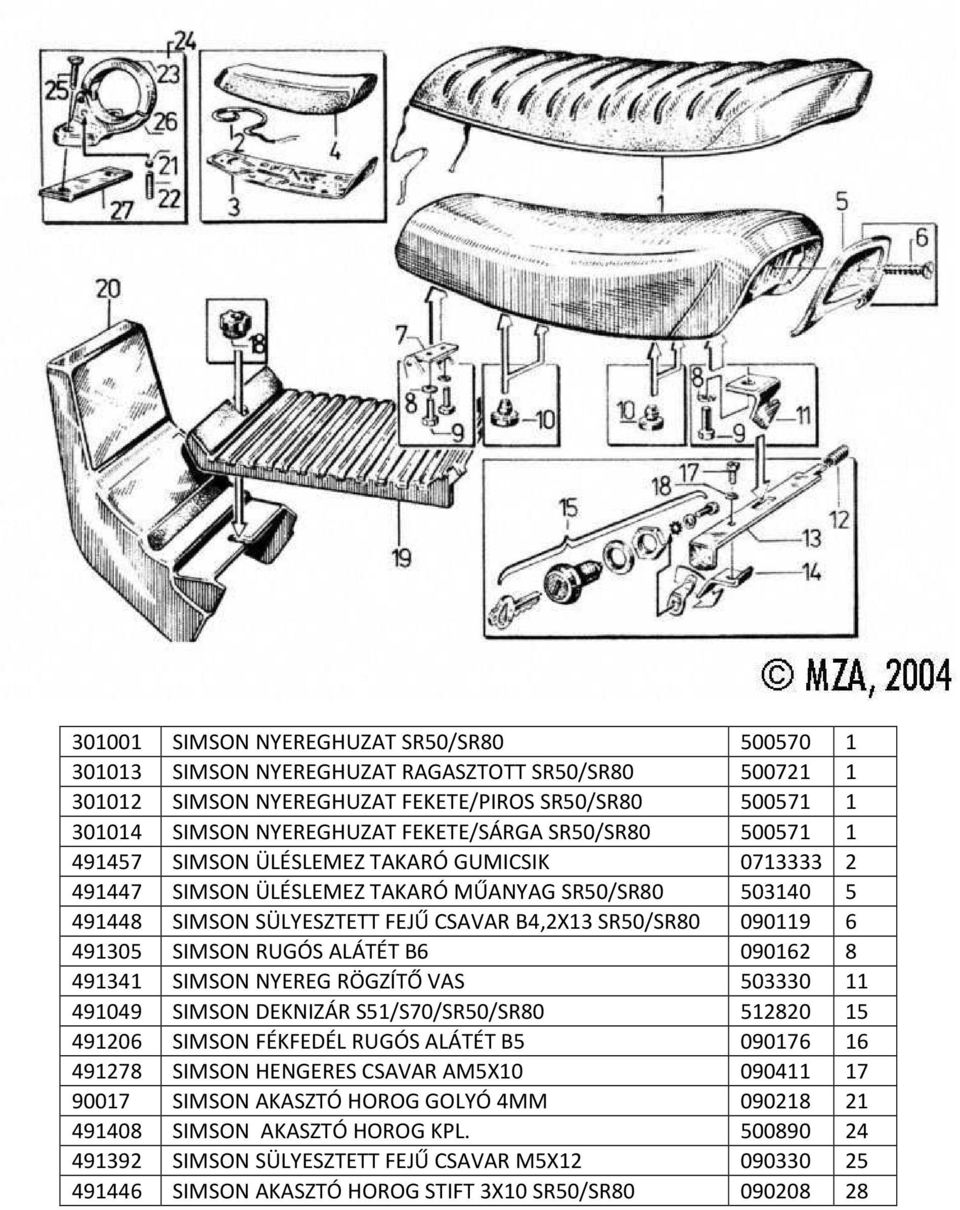 SIMSON RUGÓS ALÁTÉT B6 090162 8 491341 SIMSON NYEREG RÖGZÍTŐ VAS 503330 11 491049 SIMSON DEKNIZÁR S51/S70/SR50/SR80 512820 15 491206 SIMSON FÉKFEDÉL RUGÓS ALÁTÉT B5 090176 16 491278 SIMSON HENGERES