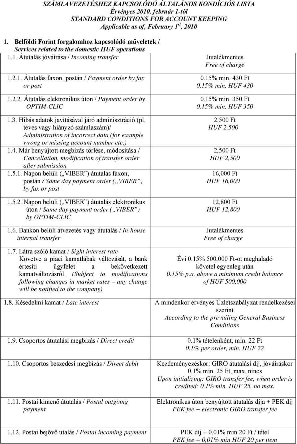 2.2. Átutalás elektronikus úton / Payment order by OPTIM-CLIC 1.3. Hibás adatok javításával járó adminisztráció (pl.