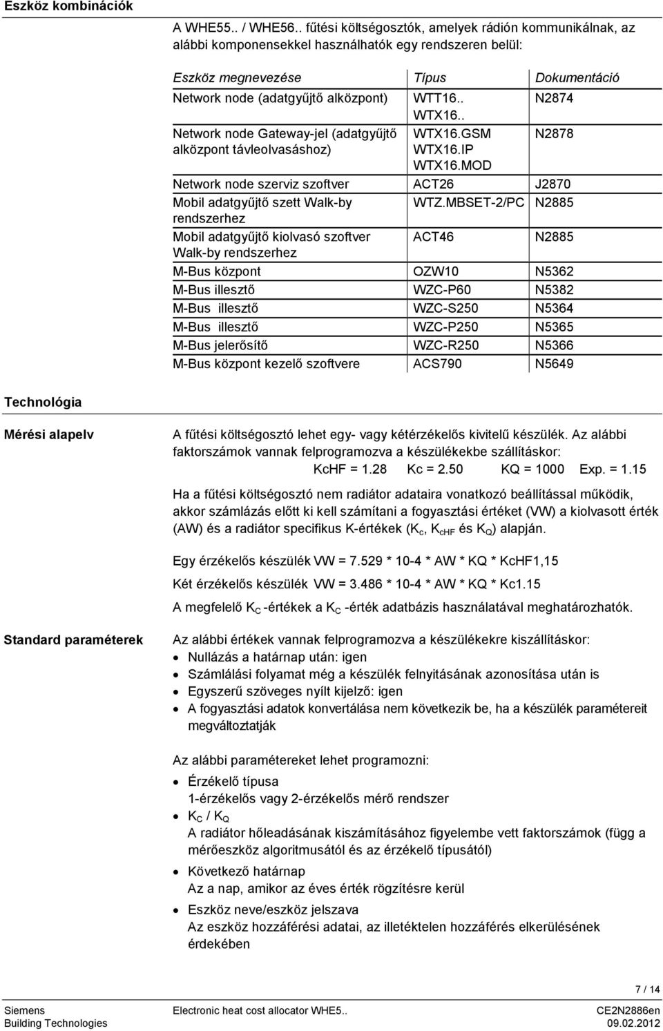 node Gateway-jel (adatgyőjtı alközpont távleolvasáshoz) WTT16.. WTX16.. WTX16.GSM WTX16.IP WTX16.MOD N2874 N2878 Network node szerviz szoftver ACT26 J2870 Mobil adatgyőjtı szett Walk-by WTZ.
