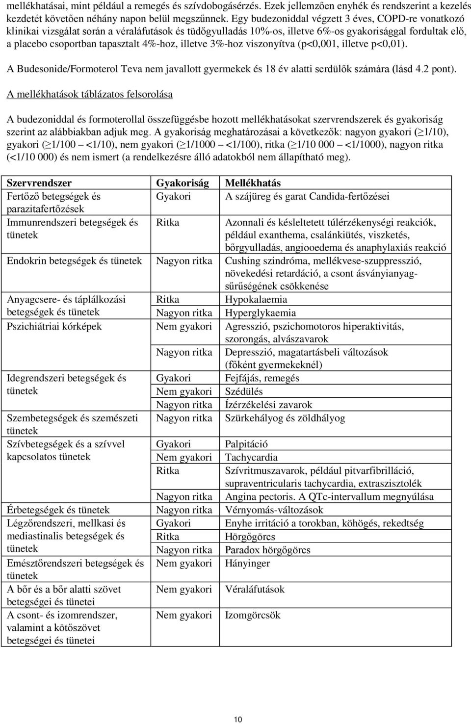 illetve 3%-hoz viszonyítva (p<0,001, illetve p<0,01). A Budesonide/Formoterol Teva nem javallott gyermekek és 18 év alatti serdülők számára (lásd 4.2 pont).