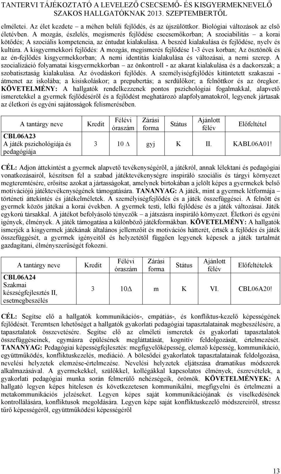 A kisgyermekkori fejlődés: A mozgás, megismerés fejlődése 1 éves korban; Az ösztönök és az énfejlődés kisgyermekkorban; A nemi identitás kialakulása és változásai, a nemi szerep.