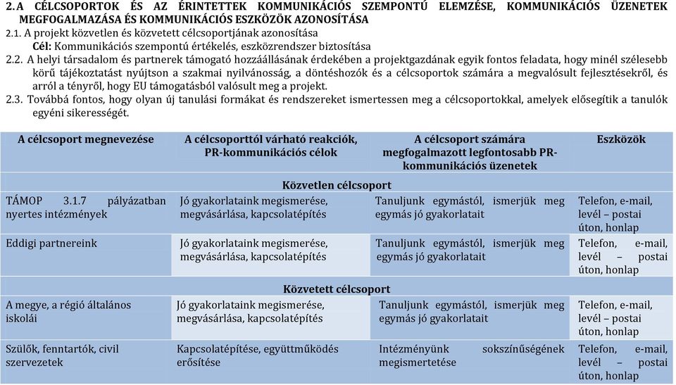 2. A helyi társadalom és partnerek támogató hozzáállásának érdekében a projektgazdának egyik fontos feladata, hogy minél szélesebb körű tájékoztatást nyújtson a szakmai nyilvánosság, a döntéshozók és