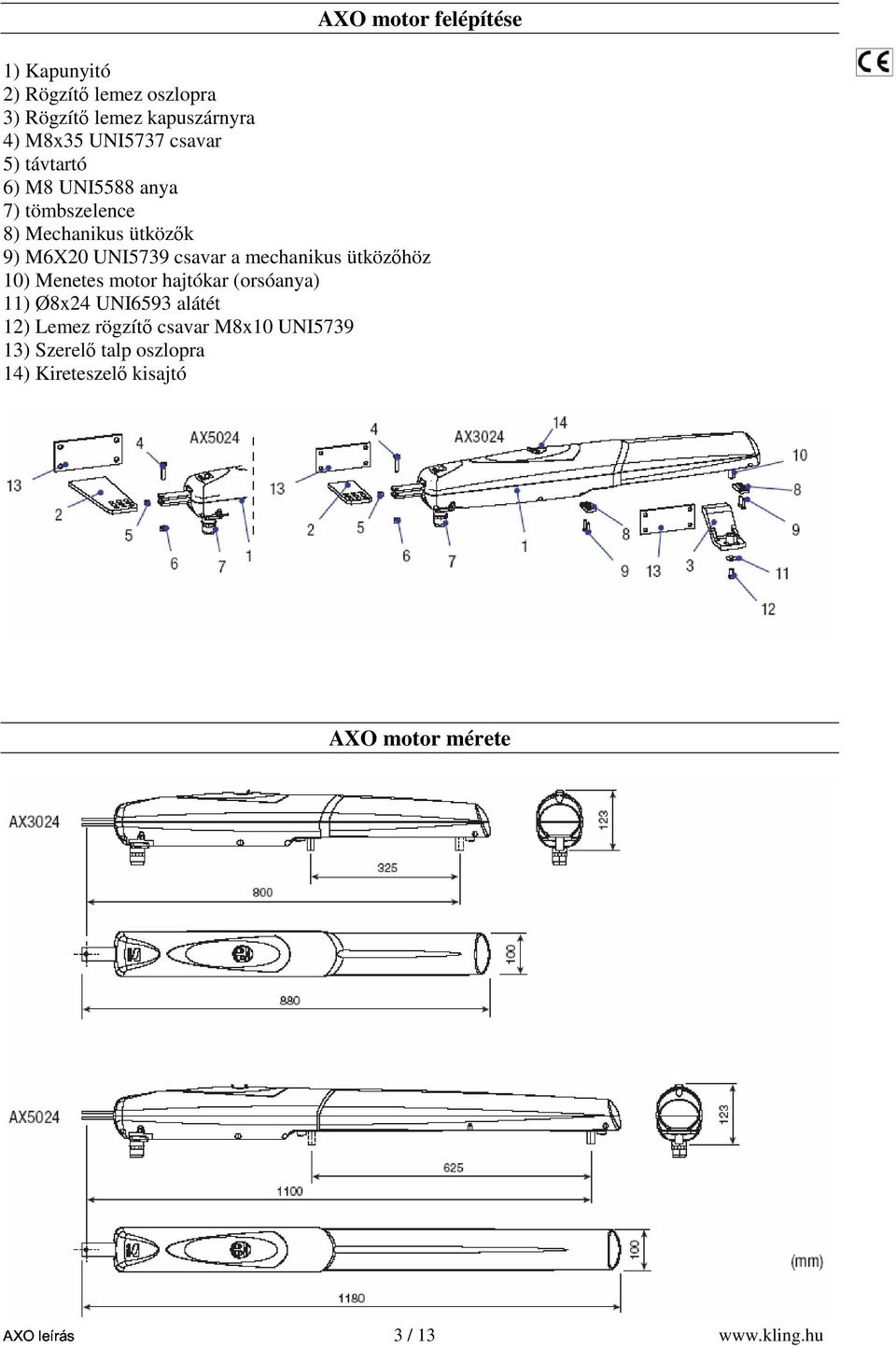 csavar a mechanikus ütközőhöz 10) Menetes motor hajtókar (orsóanya) 11) Ø8x24 UNI6593 alátét 12) Lemez