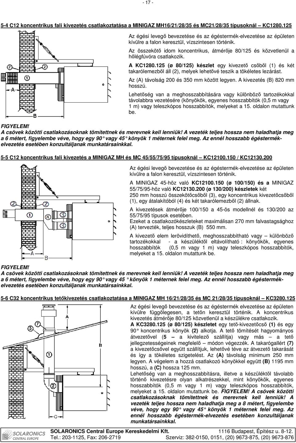 Az összekötı idom koncentrikus, átmérıje 80/125 és közvetlenül a hılégfúvóra csatlakozik. A KC1280.