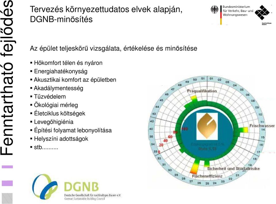 Energiahatékonyság Akusztikai komfort az épületben Akadálymentesség Tőzvédelem