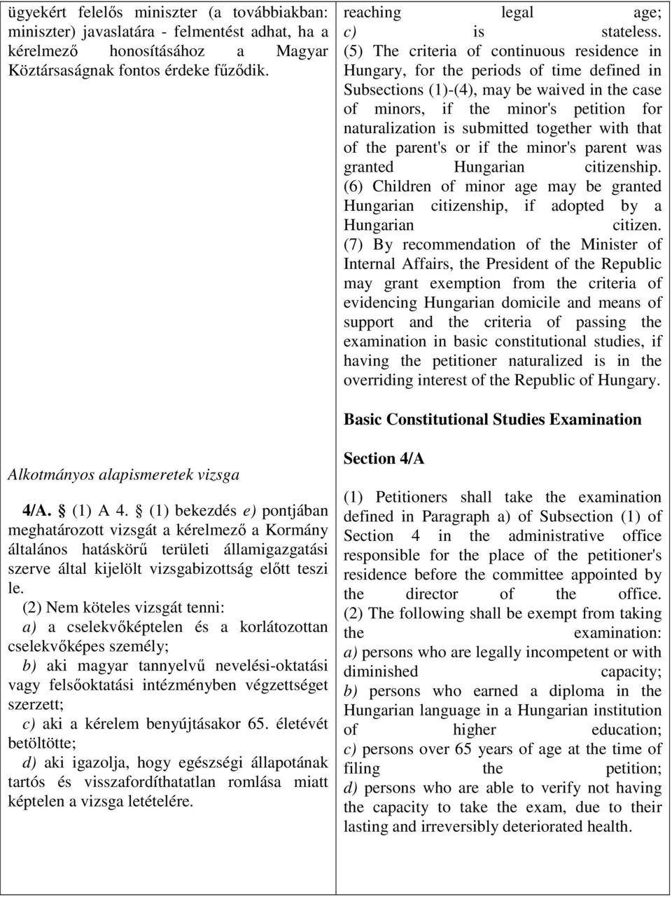 submitted together with that of the parent's or if the minor's parent was granted Hungarian citizenship.
