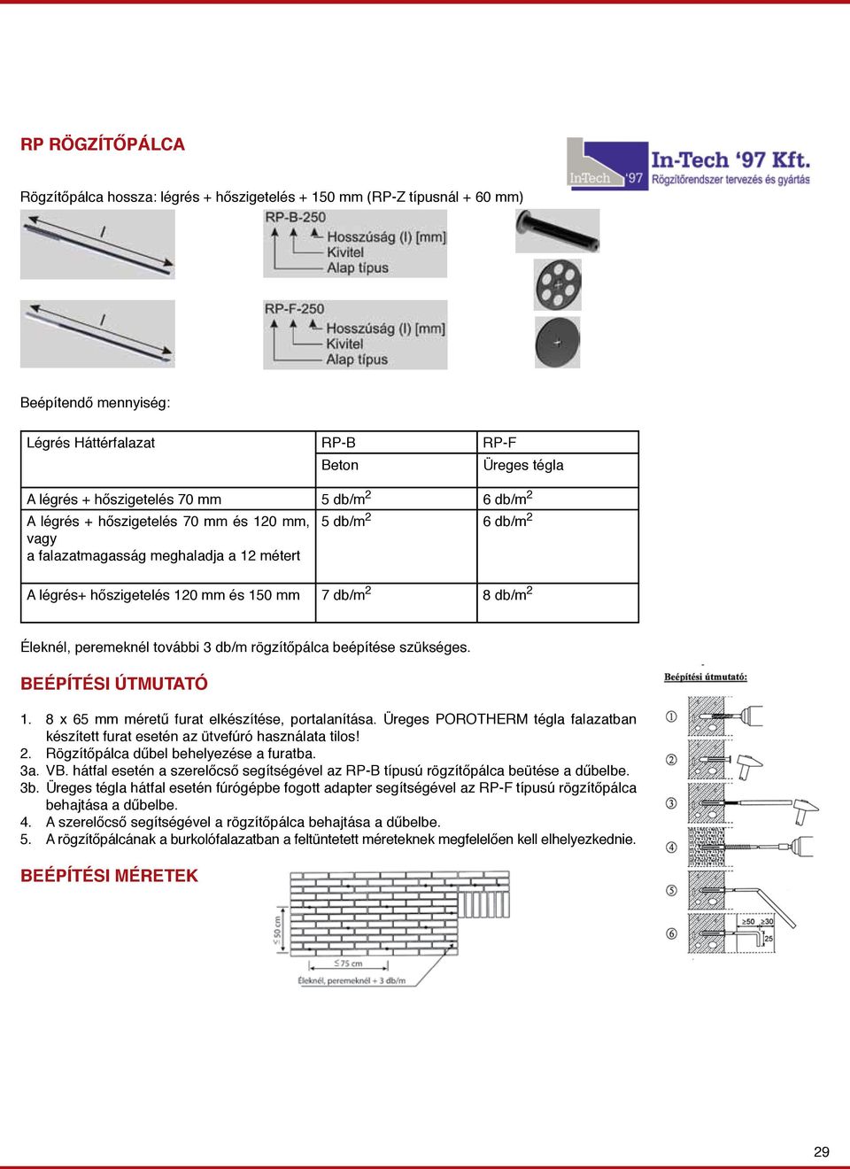 további 3 db/m rögzítőpálca beépítése szükséges. BEÉPÍTÉSI ÚTMUTATÓ 1. 8 x 65 mm méretű furat elkészítése, portalanítása.