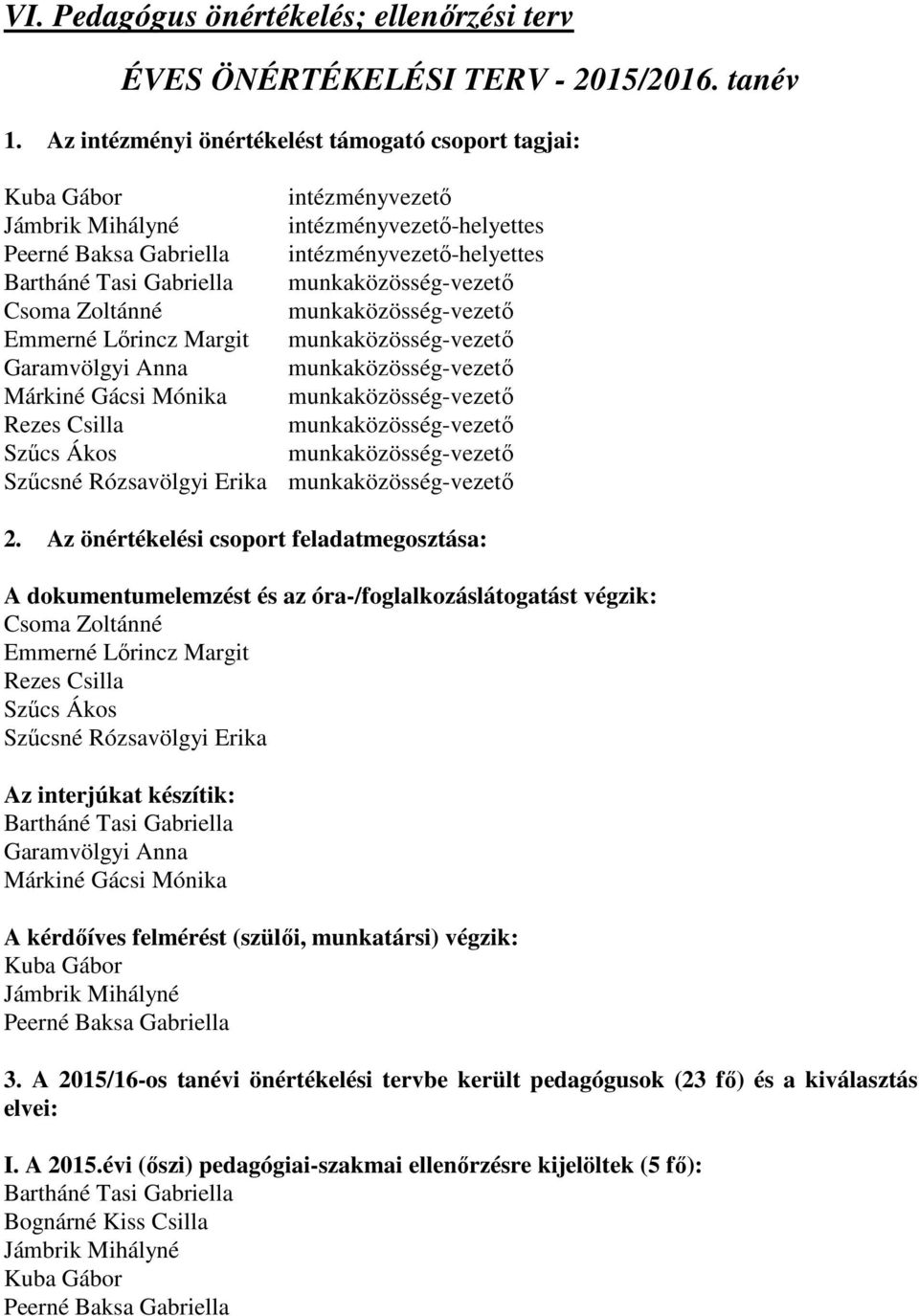 munkaközösség-vezető Csoma Zoltánné munkaközösség-vezető Emmerné Lőrincz Margit munkaközösség-vezető Garamvölgyi Anna munkaközösség-vezető Márkiné Gácsi Mónika munkaközösség-vezető Rezes Csilla