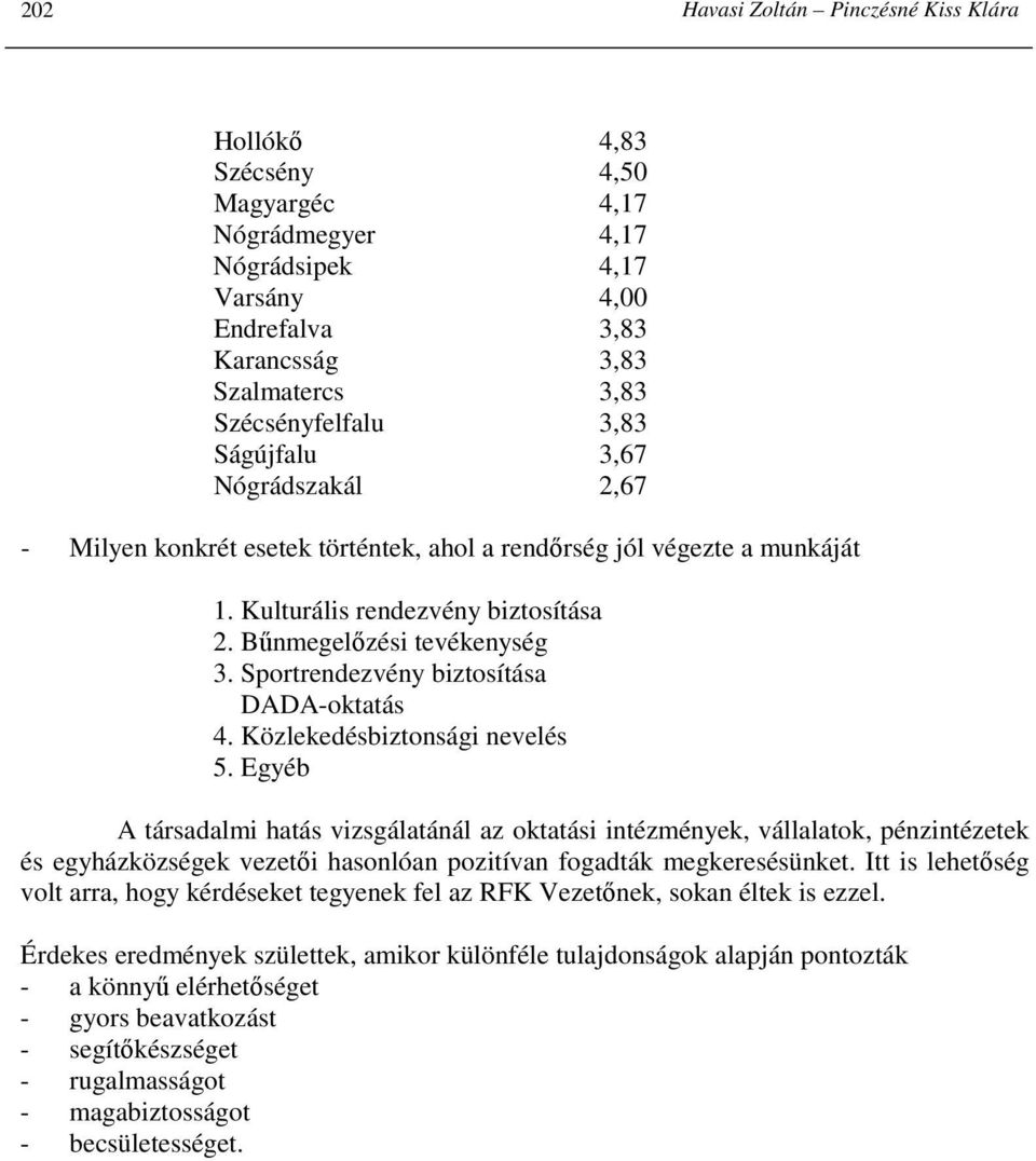 Sportrendezvény biztosítása DADA-oktatás 4. Közlekedésbiztonsági nevelés 5.