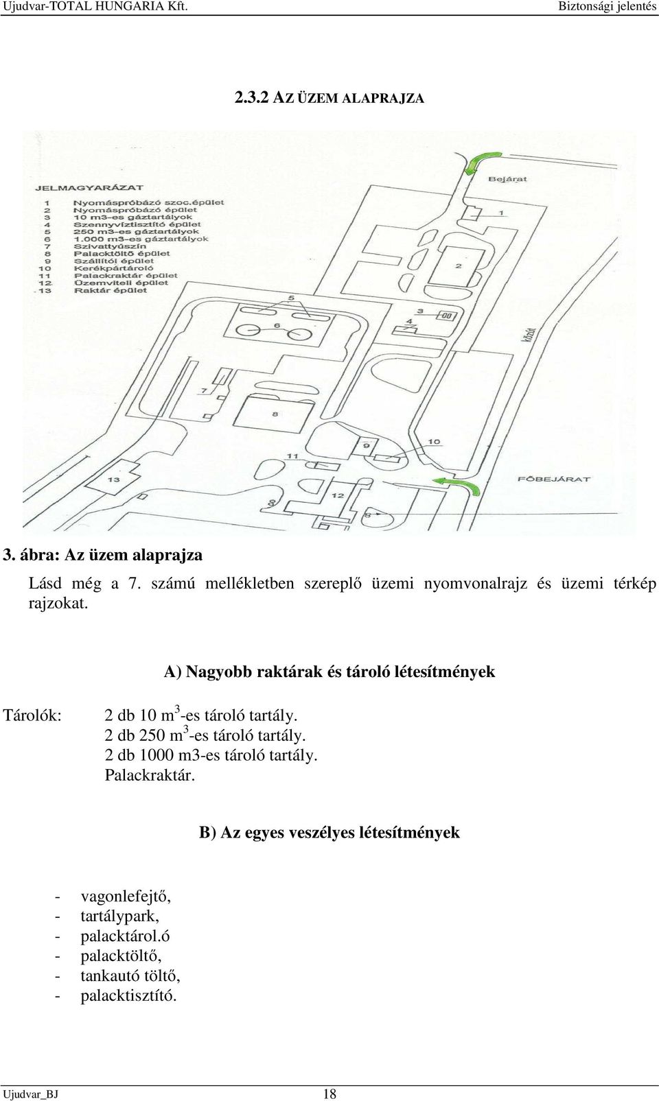 A) Nagyobb raktárak és tároló létesítmények Tárolók: 2 db 10 m 3 -es tároló tartály. 2 db 250 m 3 -es tároló tartály.