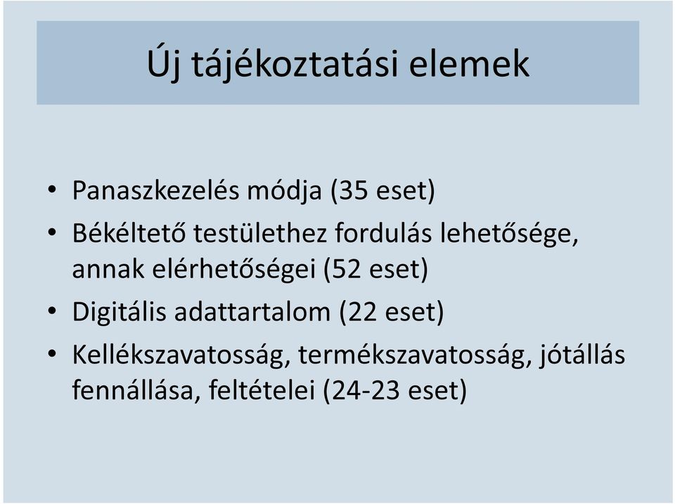 elérhetőségei (52 eset) Digitális adattartalom (22 eset)