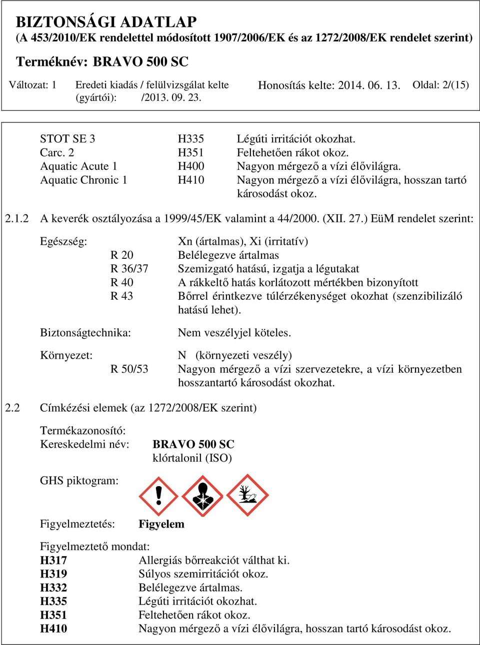 ) EüM rendelet szerint: Egészség: R 20 R 36/37 R 40 R 43 Xn (ártalmas), Xi (irritatív) Belélegezve ártalmas Szemizgató hatású, izgatja a légutakat A rákkeltő hatás korlátozott mértékben bizonyított