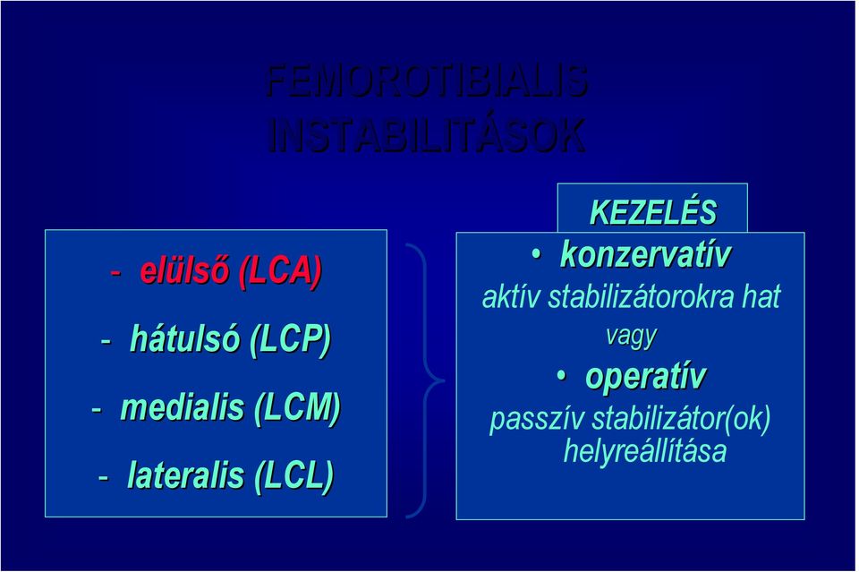 (LCL) KEZELÉS konzervatív aktív stabilizátorokra
