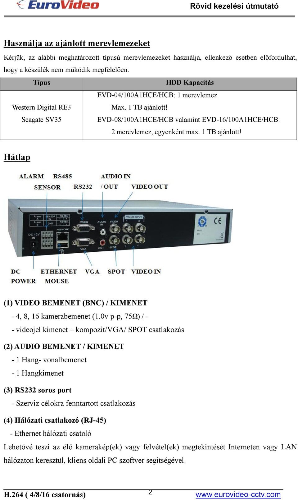 0v p-p, 75Ω) / - - videojel kimenet kompozit/vga/ SPOT csatlakozás (2) AUDIO BEMENET / KIMENET - 1 Hang- vonalbemenet - 1 Hangkimenet (3) RS232 soros port - Szerviz célokra fenntartott csatlakozás