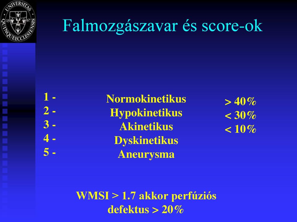 Dyskinetikus Aneurysma > 40% < 30% < 10%