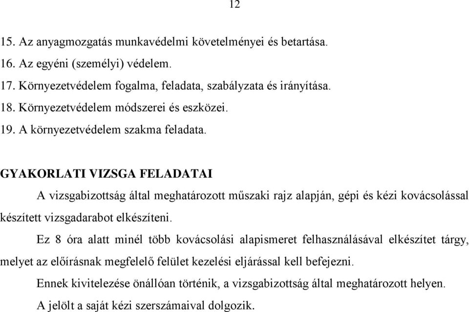 GYAKORLATI VIZSGA FELADATAI A vizsgabizottság által meghatározott műszaki rajz alapján, gépi és kézi kovácsolással készített vizsgadarabot elkészíteni.