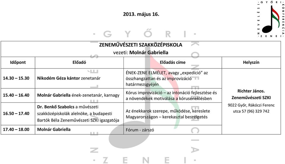 Benkő Szabolcs a művészeti szakközépiskolák alelnöke, a budapesti Bartók Béla Zeneművészeti SZKI igazgatója ÉNEK-ZENE ELMÉLET, avagy expedíció az összhangzattan és az