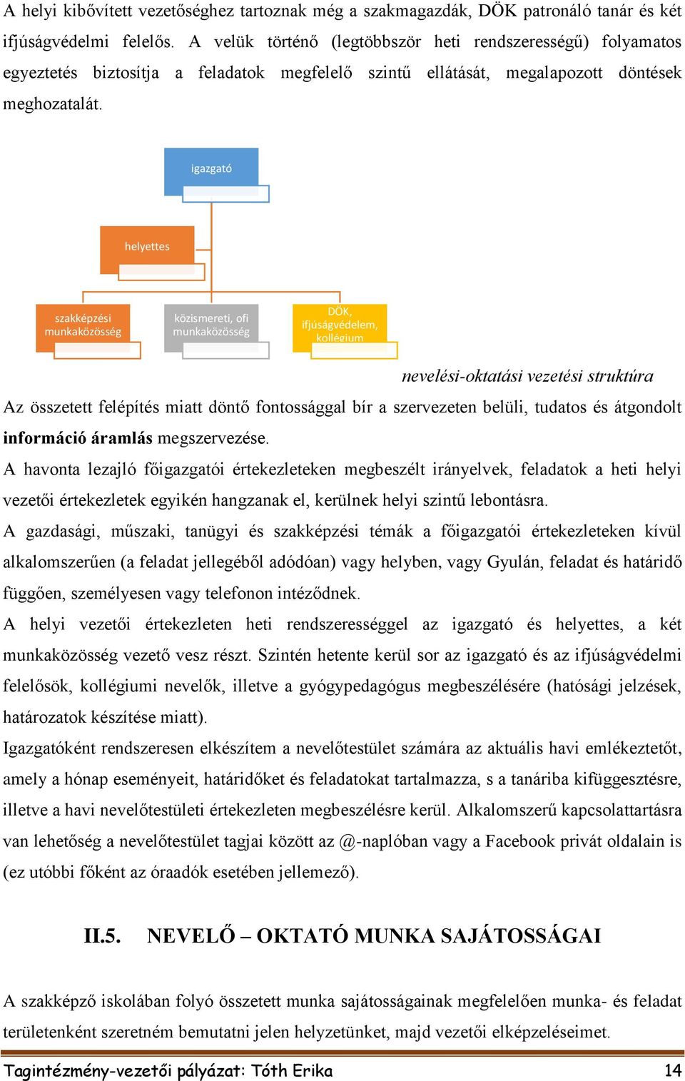 igazgató helyettes szakképzési munkaközösség közismereti, ofi munkaközösség DÖK, ifjúságvédelem, kollégium nevelési-oktatási vezetési struktúra Az összetett felépítés miatt döntő fontossággal bír a