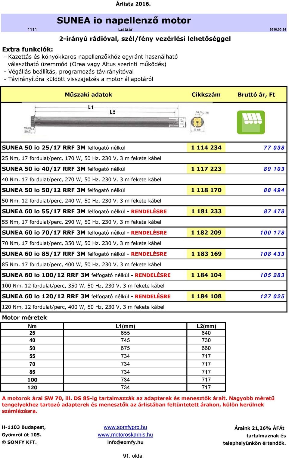 nélkül 1 114 234 77 038 25 Nm, 17 fordulat/perc, 170 W, 50 Hz, 230 V, 3 m fekete kábel SUNEA 50 io 40/17 RRF 3M felfogató nélkül 1 117 223 89 103 40 Nm, 17 fordulat/perc, 270 W, 50 Hz, 230 V, 3 m