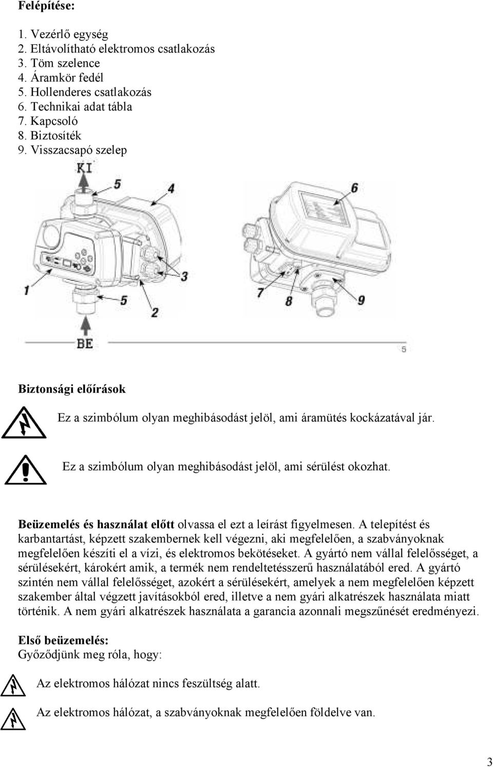 Beüzemelés és használat előtt olvassa el ezt a leírást figyelmesen.