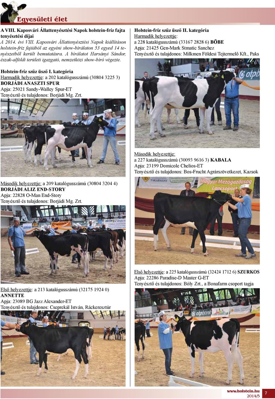 A bírálatot Harsányi Sándor, észak-alföldi területi igazgató, nemzetközi show-bíró végezte. Holstein-fríz szűz üsző II.