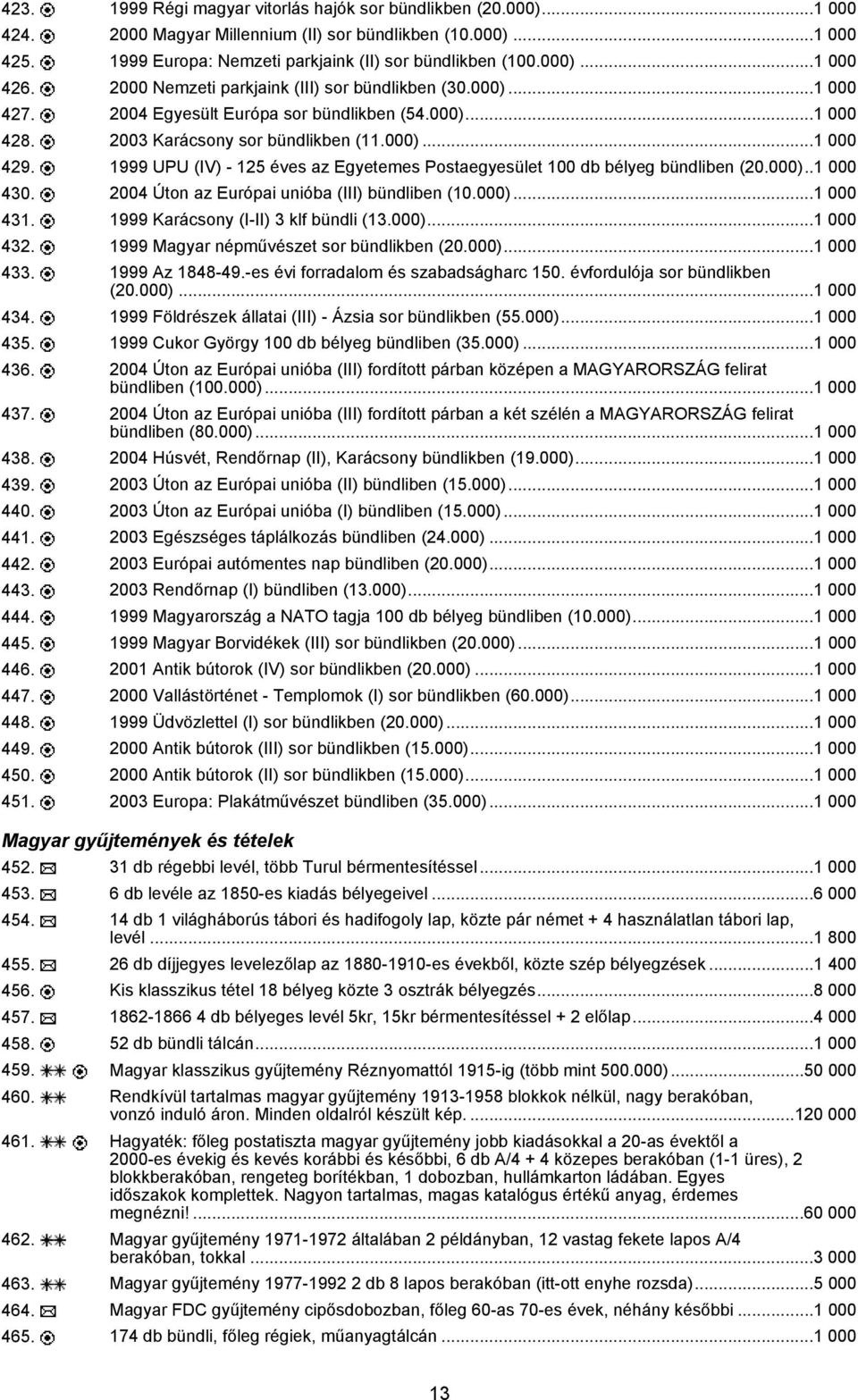 1999 UPU (IV) - 125 éves az Egyetemes Postaegyesület 100 db bélyeg bündliben (20.000)..1 000 430. 2004 Úton az Európai unióba (III) bündliben (10.000)...1 000 431.