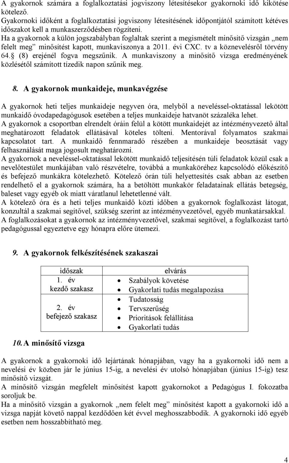 Ha a gyakornok a külön jogszabályban foglaltak szerint a megismételt minősítő vizsgán nem felelt meg minősítést kapott, munkaviszonya a 2011. évi CXC. tv a köznevelésről törvény 64.