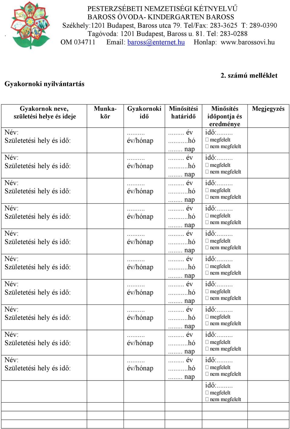 ideje Munkakör Gyakornoki idő Minősítési határidő.