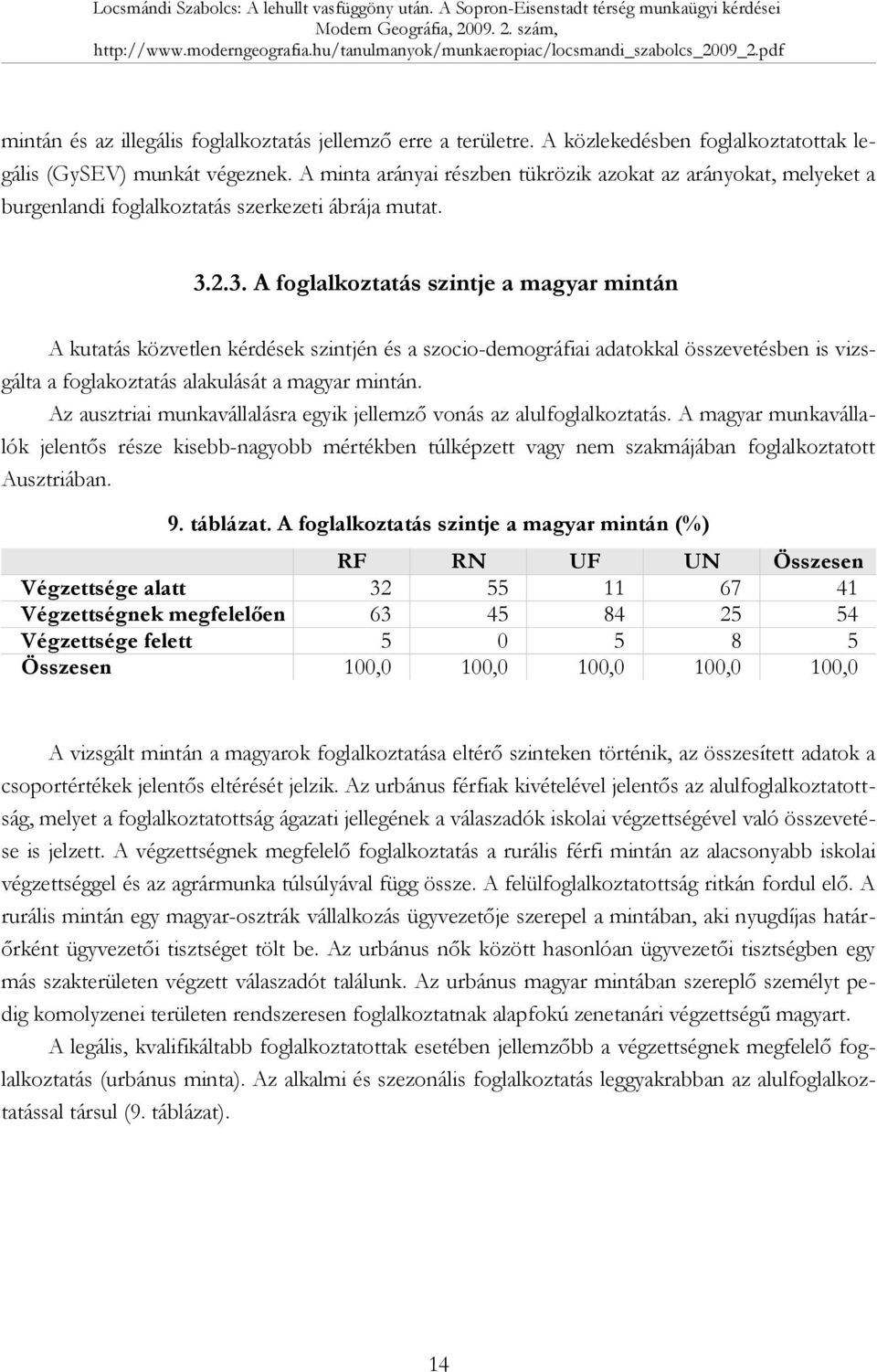 2.3. A foglalkoztatás szintje a magyar mintán A kutatás közvetlen kérdések szintjén és a szocio-demográfiai adatokkal összevetésben is vizsgálta a foglakoztatás alakulását a magyar mintán.