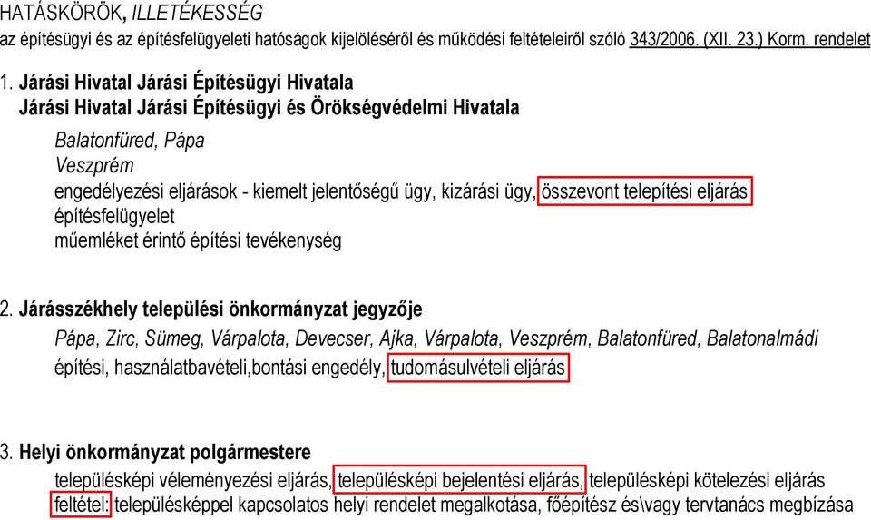 összevont telepítési eljárás építésfelügyelet műemléket érintő építési tevékenység 2.