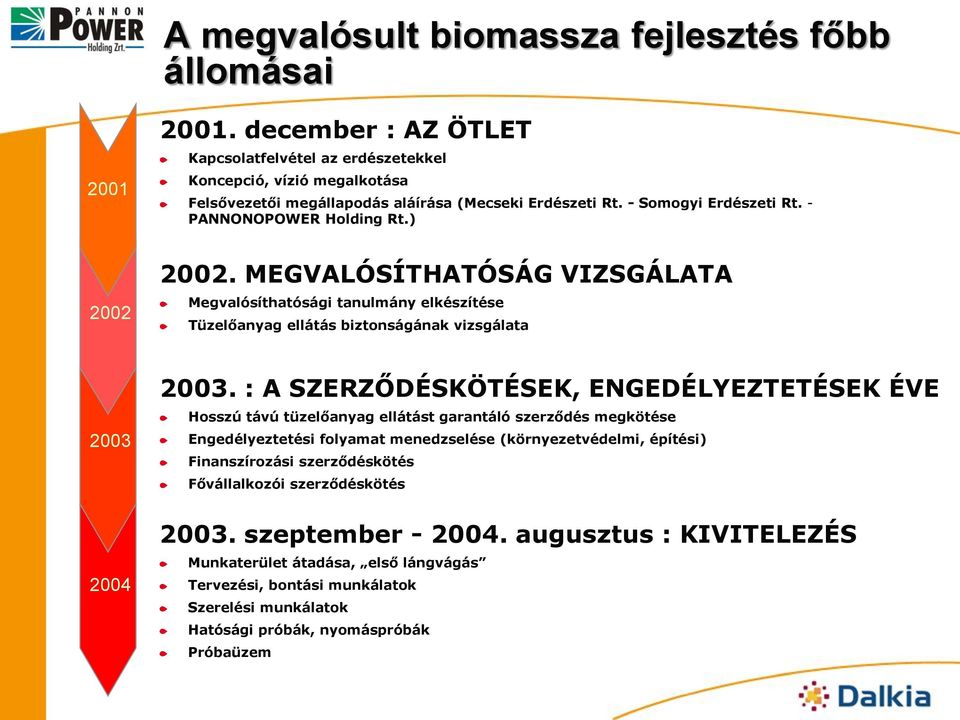 ) 2002 2002. MEGVALÓSÍTHATÓSÁG VIZSGÁLATA Megvalósíthatósági tanulmány elkészítése Tüzelőanyag ellátás biztonságának vizsgálata 2003 2004 2003.