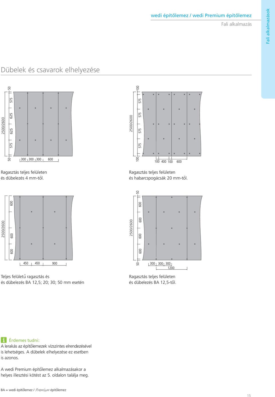 2500/2600 2500/2600 Teljes felületű ragasztás és és dübelezés BA 12,5; 20; 30; 50 mm esetén Ragasztás teljes felületen és dübelezés BA 12,5-től.