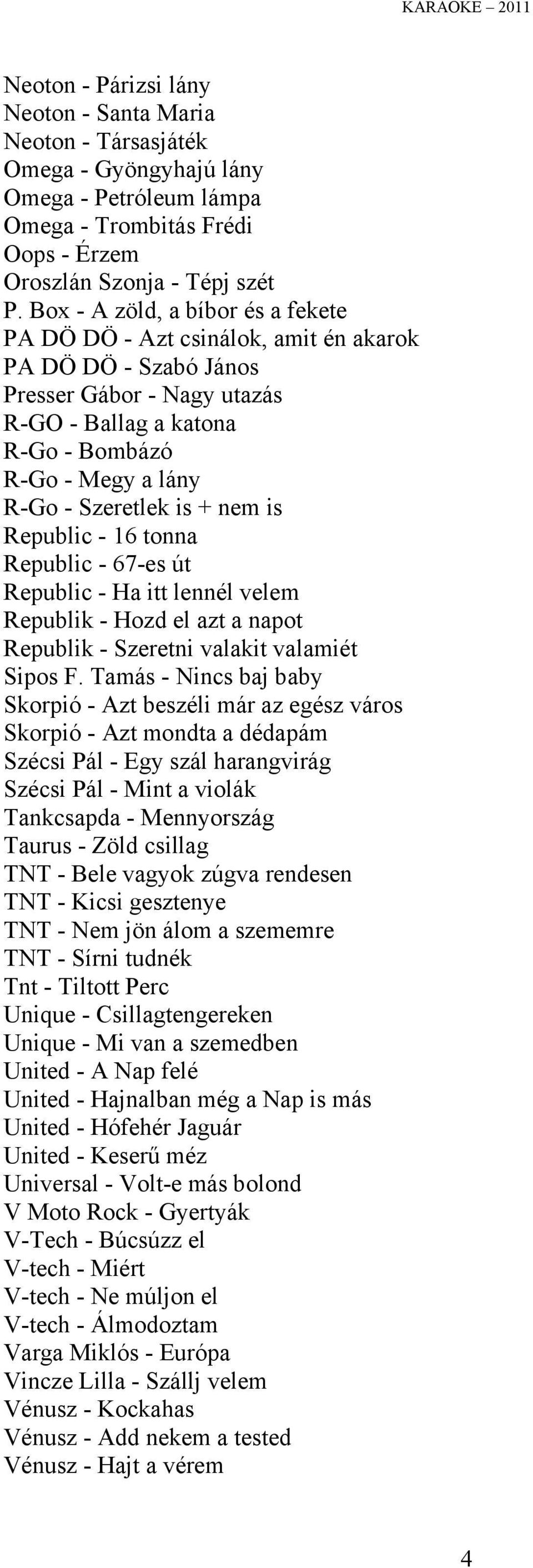 is + nem is Republic - 16 tonna Republic - 67-es út Republic - Ha itt lennél velem Republik - Hozd el azt a napot Republik - Szeretni valakit valamiét Sipos F.
