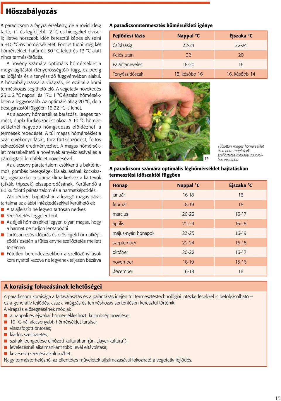 A növény számára optimális hőmérséklet a megvilágítástól (fényerősségtől) függ, ez pedig az időjárás és a tenyészidő függvényében alakul.