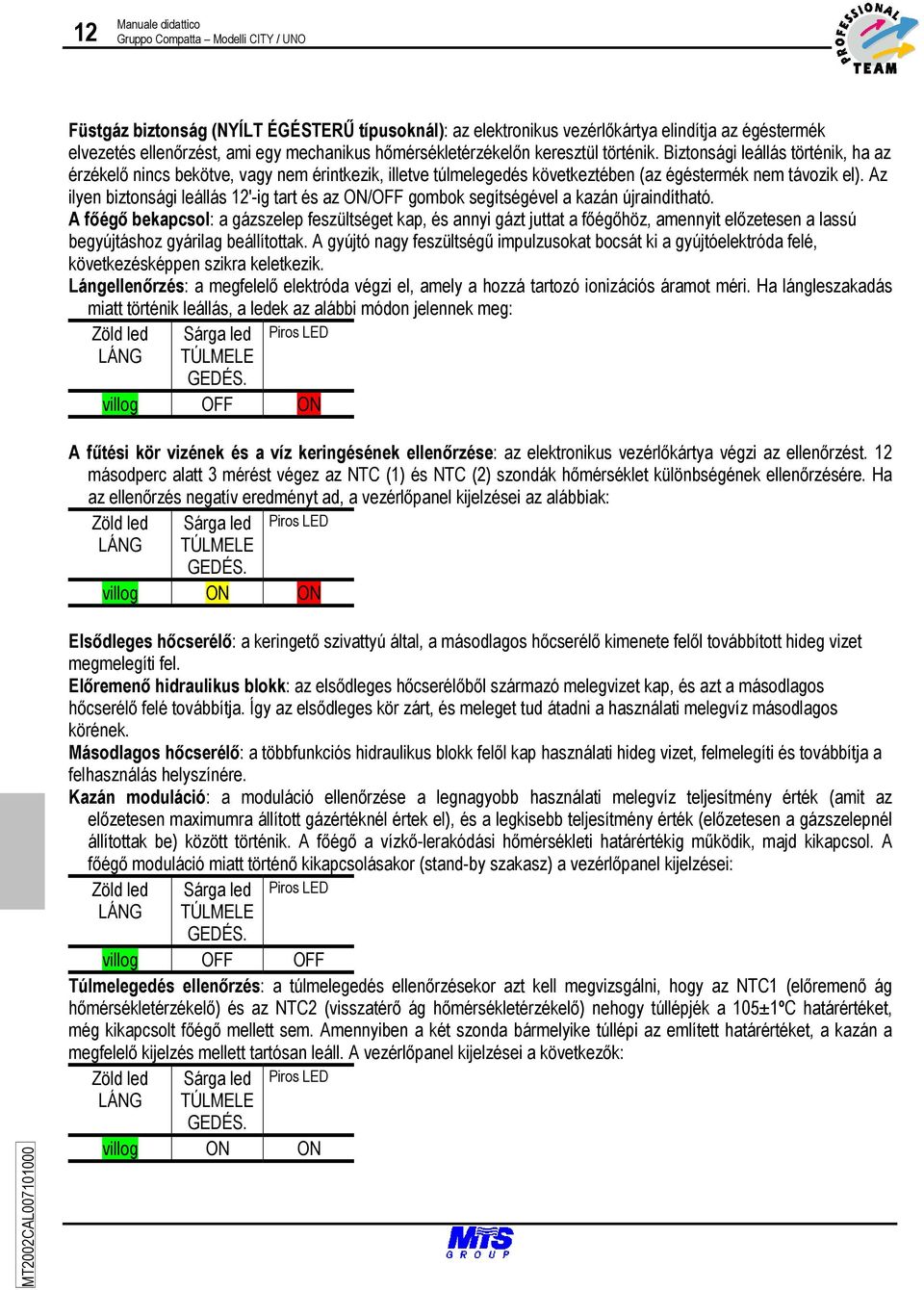 Az ilyen biztonsági leállás 12'-ig tart és az ON/OFF gombok segítségével a kazán újraindítható.