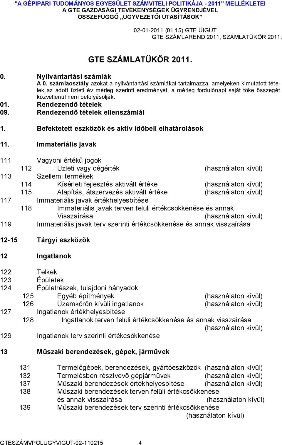 befolyásolják. 01. Rendezendő tételek 09. Rendezendő tételek ellenszámlái 1. Befektetett eszközök és aktív időbeli elhatárolások 11.